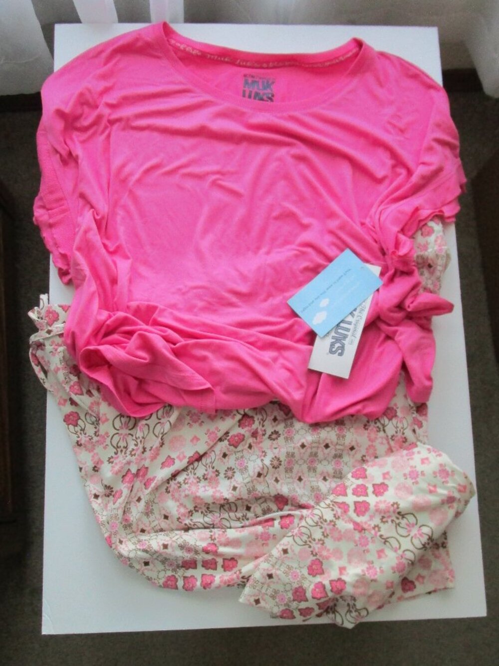 Muk Luks Jersey Knit Pajamas - pink/ivory flower print